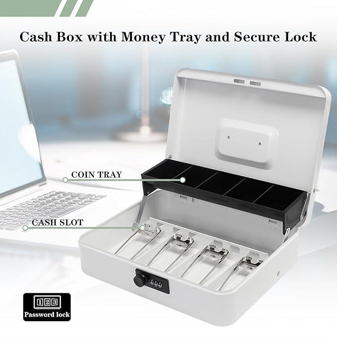 Child's Key-Operated Metal Money Box Safe with Bill Clip and Storage 