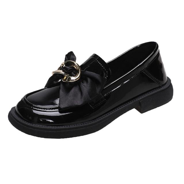 

Повседневные туфли в стиле Лолиты с милым бантом, весенние туфли для девочек-студентов из искусственной кожи, черная школьная форма, лоферы на мягкой подошве на резиновой подошве 39 чёрный