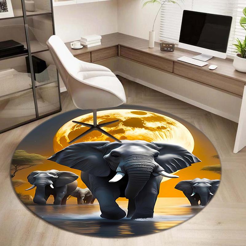 1Pc Elephant Circular Print Rug - Home Decoration Carpet For Living Room Bedroom Flooring Computer Chair Area Rug