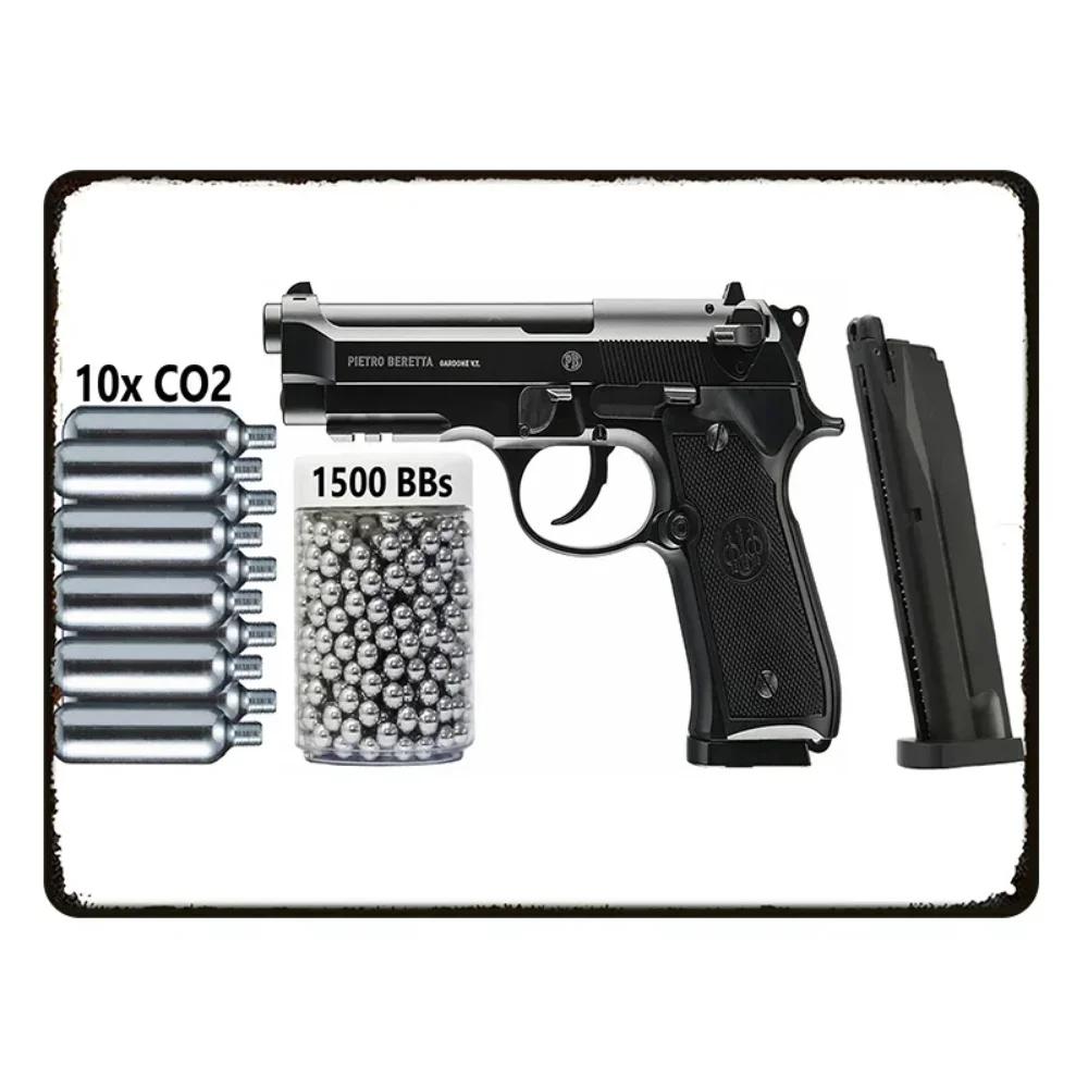 Beretta 92 CO2 Airsoft Pistol 6mm BB Gun 1500 Pellets 10x CO2 Cartridges Full Metal Handgun Outdoor Shooting Sport Toy For Adult
