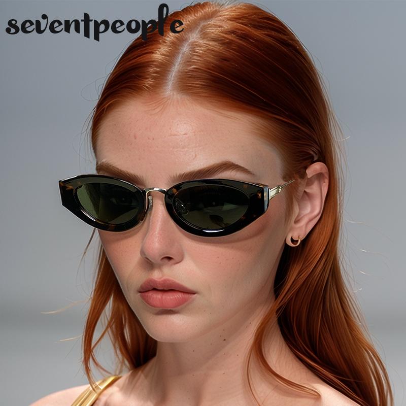 Small Frame Cat Eye Oval Punk Sunglasses Women  Luxury Brand Retro Metal Cateye Shades Classic Driving Eyewear For Ladies