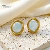 Transparent Resin Earrings 1 Pair Gemstone Stud for Women, Gold Plated Round Natural Modern Jewelry Gifts Healing Stone Earrings, Stainless Steel Flat