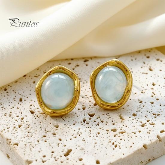 Transparent Resin Earrings 1 Pair Gemstone Stud for Women, Gold Plated Round Natural Modern Jewelry Gifts Healing Stone Earrings, Stainless Steel Flat