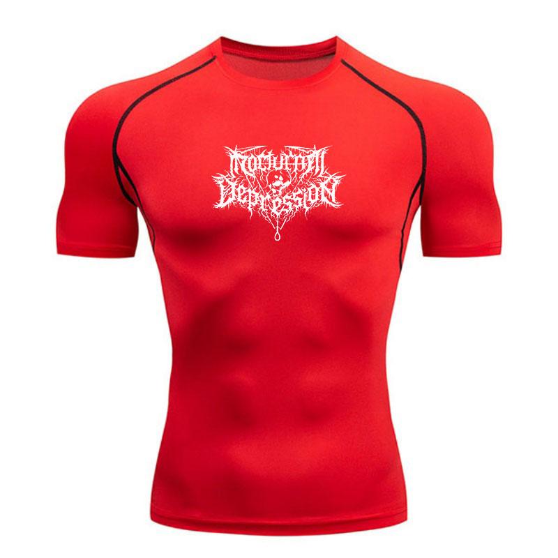 Men's Quick Dry Compression Sport T-Shirt, Dark Gothic Text Print Athletic Fitness Workout Top for Gym Jogging Training Active Wear