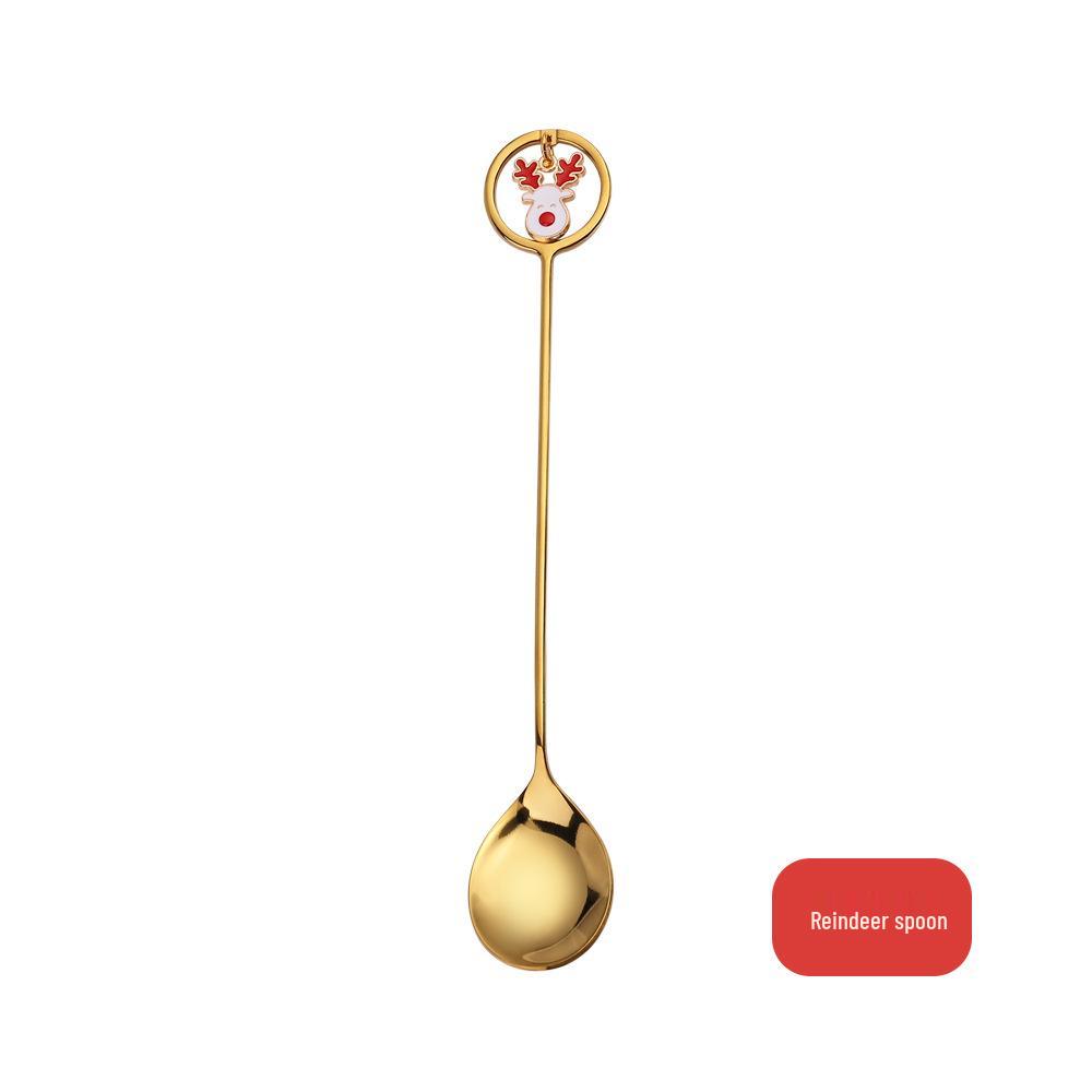 J Creative Christmas Reindeer Spoon & Fork Set - Cute Dessert & Coffee Stirring Gift