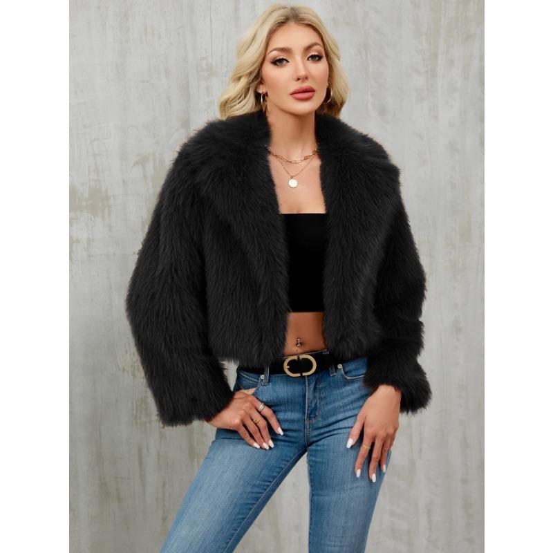 Winter Womens Fluffy Faux Fur Short Jacket Comfortable Daily Outerwear