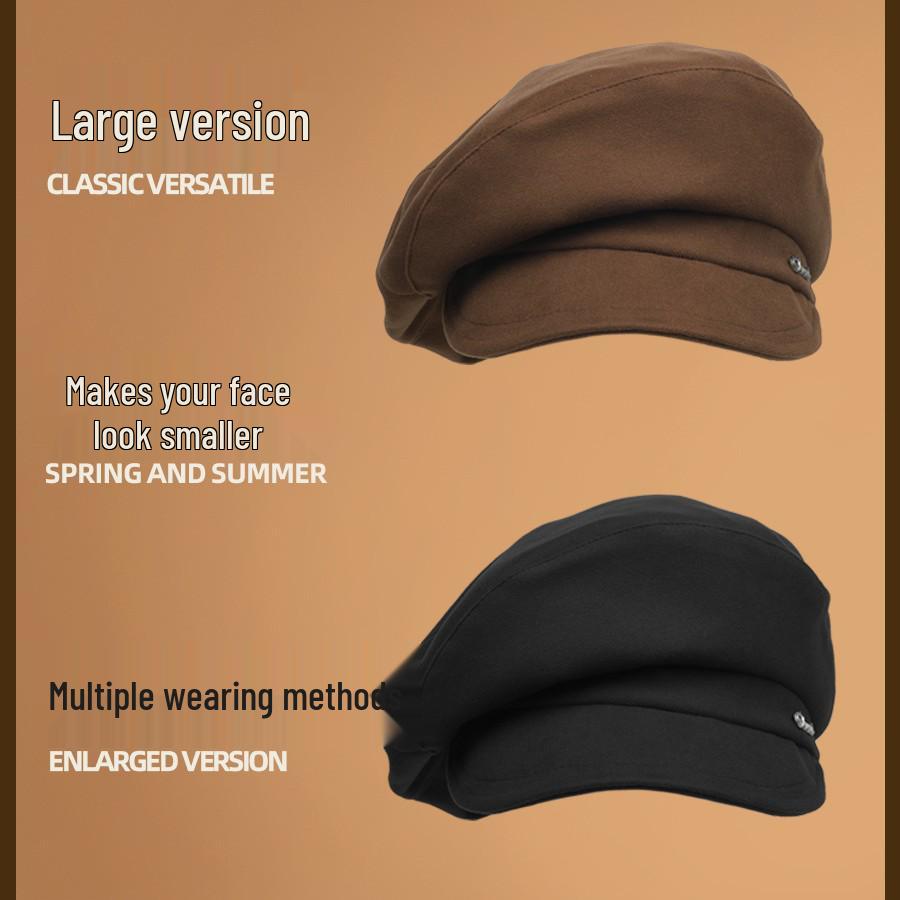 Cloud Octagonal Hat: Women's Retro Khaki Beret, Large Face-Slimming Autumn/Winter Cap, Men's Black Flat Hat