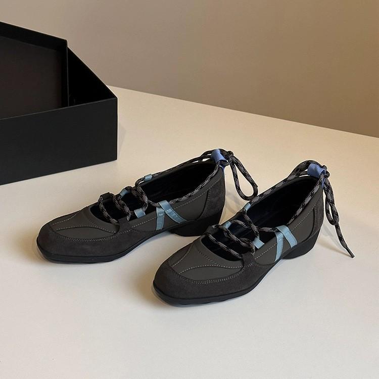 Kuskinnversjon~ Nye ballett-sneakers damesnøresko avslappede allsidige sko Mary Jane damesko flate enkle sko