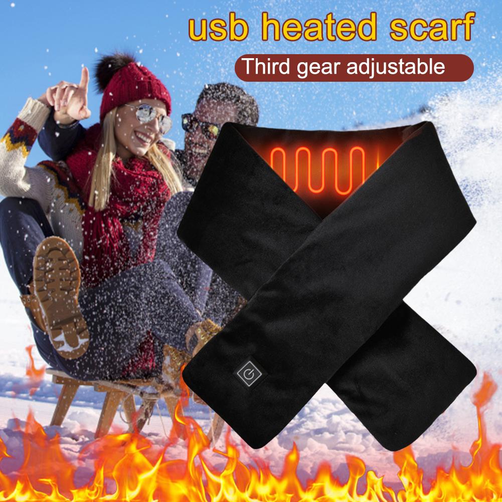 Electric Heating Scarf USB Charging Electric Heated Scarf Cold-Proof Thermal Neck Wrap Warmer Soft for Outdoor Camping Hiking