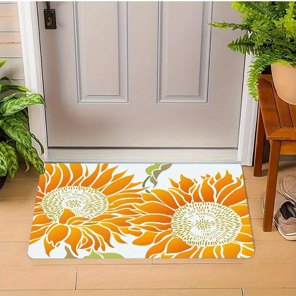1Pcs Sunflower Green Plant Printed Kitchen Rug Anti-Fatigue Kitchen Rug Waterproof Non-Slip Rugs Set Runner Rug Bedside Rug Absorbent Carpet