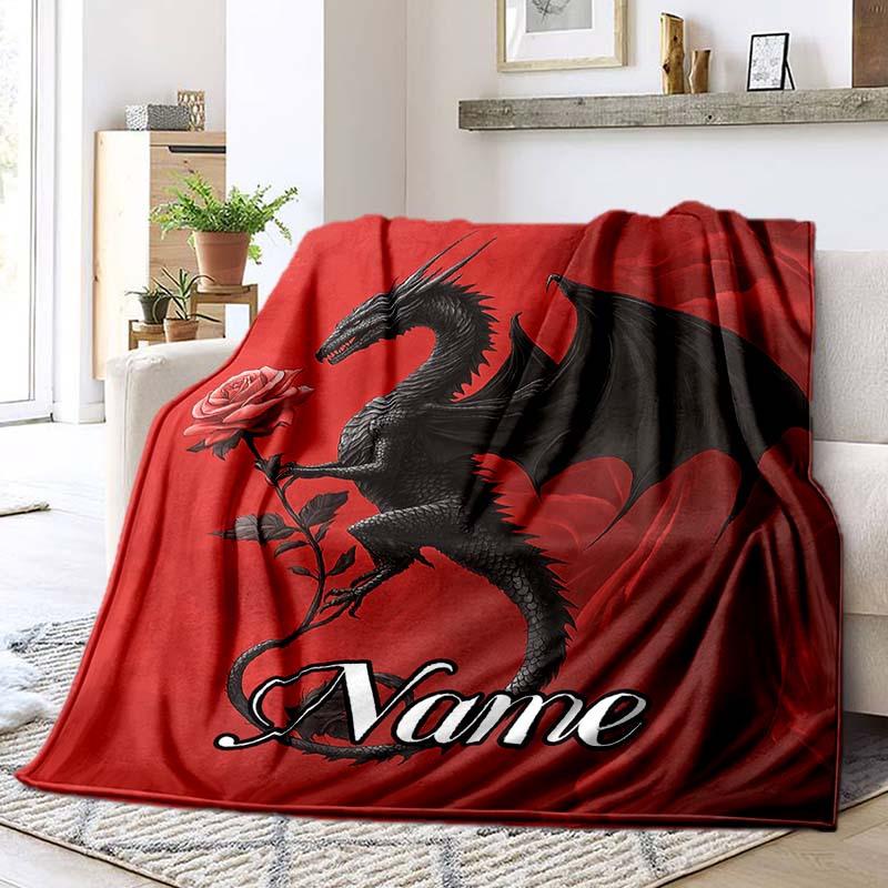 Black Dragon And Rose Customize Your Name Blanket Used For Chair Office Sofa Bed Camping Soft And Warm Giving Friends And Relatives Birthday