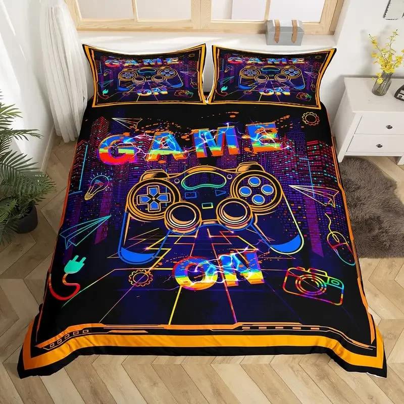 

Gaming Bedding Set Hippie Graffiti Game Duvet Cover Set Twin Full Queen King Gamer Quilt Cover Modern Gamepad Bedspread Cover EU Single(135*200cm)3pcs