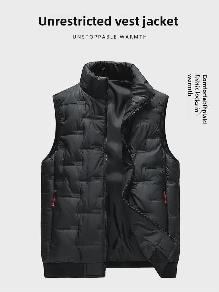 Men's Multi-Pocket Stand-Up Collar Winter Vest, Large & Plus Sizes Available