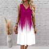 Plus Size V Neck Sleeveless Dress Green Valley Waterfall Painting Print For Country Hiking Journey