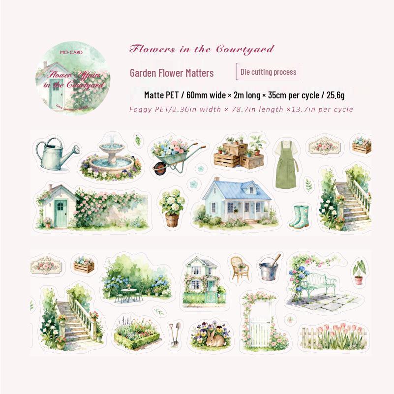 Momo Mist Surface PET Die-Cut Green Scenery Landscape Pattern Adhesive Tape for Journals & DIY
