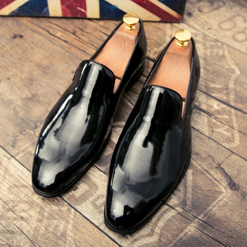 

Модные деловые мужские кожаные туфли, лакированные кожаные туфли, свадебные, офисные, высокие, натуральная обувь, черные, золотые, с острым носком, лоферы 44 чёрный