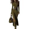 Abito Camicia Cowboy Western da Donna con Design Avvolgente Plissettato, Abito Maxi Fluido con Spacco Alto e Orlo Arricciato, Abito a Maniche Lunghe