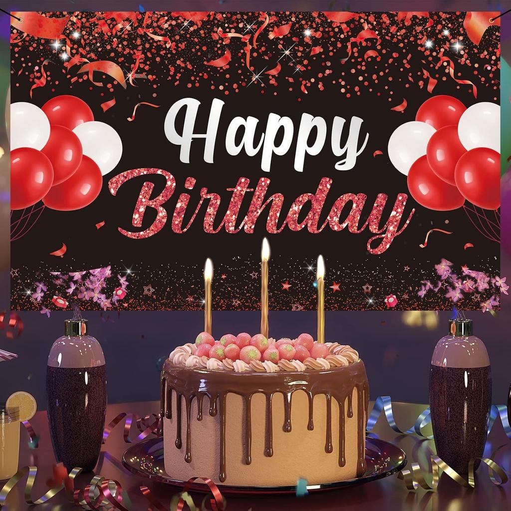 Trgowaul Happy Birthday Banner Backdrop - Red Black Birthday Party Decorations, Birthday Party Supplies Kids Men Women, Bday Gifts Sign Photo Booth