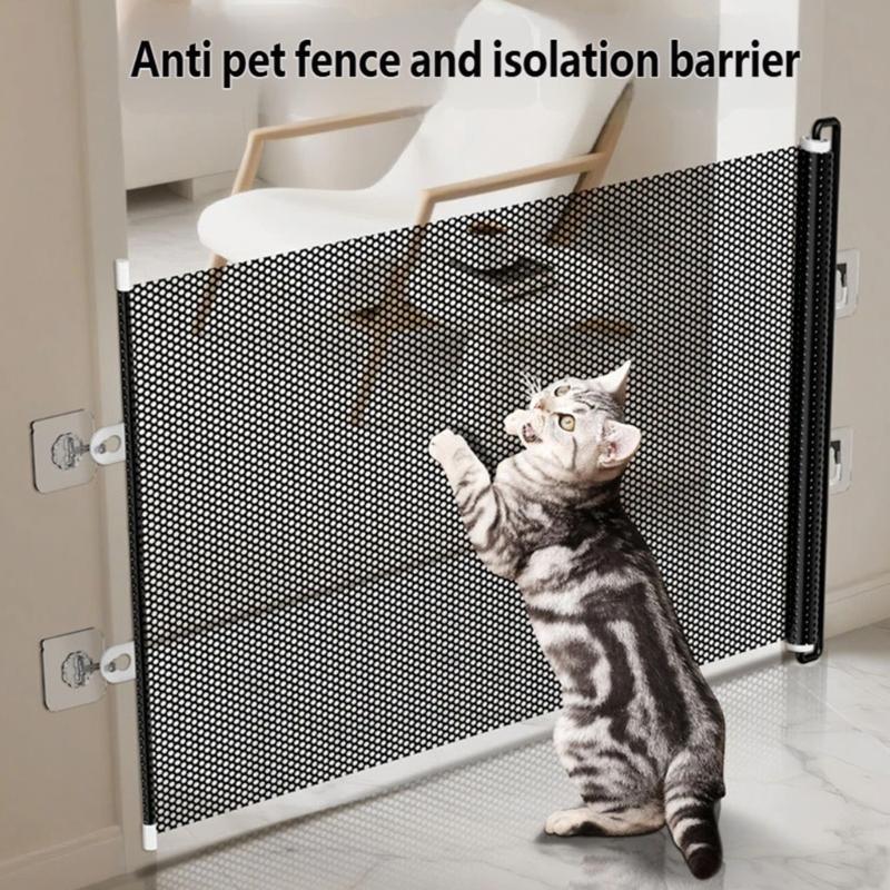 Entry Opening Pet Gate with Black Pull-Across Panel, Indoor Barrier Design and 49.21 In Shared Width for Homes
