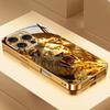 Capa de Vidro para Celular com Padrão de Leão Dourado Rugindo Tinta Metálica Dourada para iPhone 17 Pro Max 11 12 13 14 15 16 Plus 17 Air 16E Capa