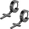 Men's Womens Vintage Stainless Steel Cross Dangle Hinged Hoop Earrings, Classique Drop Earrings For Christmas Valentine's