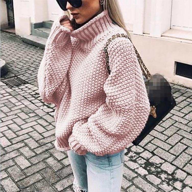 2025 Chunky Knit Batwing Sleeve European-American Semi-High Neck Oversized Sweater