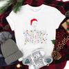 Christmas Skeleton Shirt Funny Lights Skull TShirts for Unisex Unisex Classic Street Style Tops Tees Xmas Santa Hat Skull Clothes