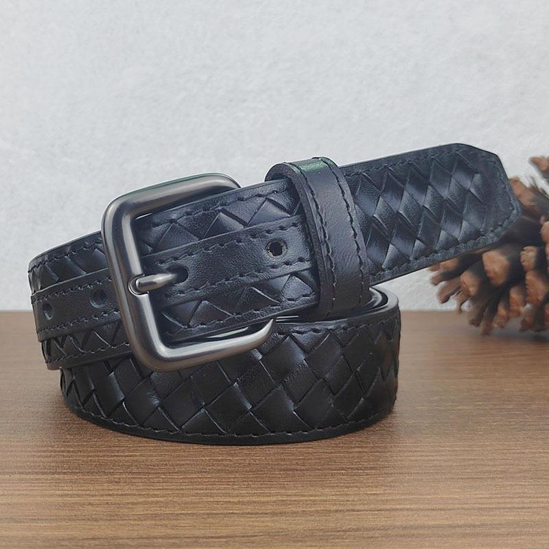 Hand-Woven Belt Men'S Genuine Leather Belt First Layer Cowhide Pin Buckle Casual Business Belt Youth Brand