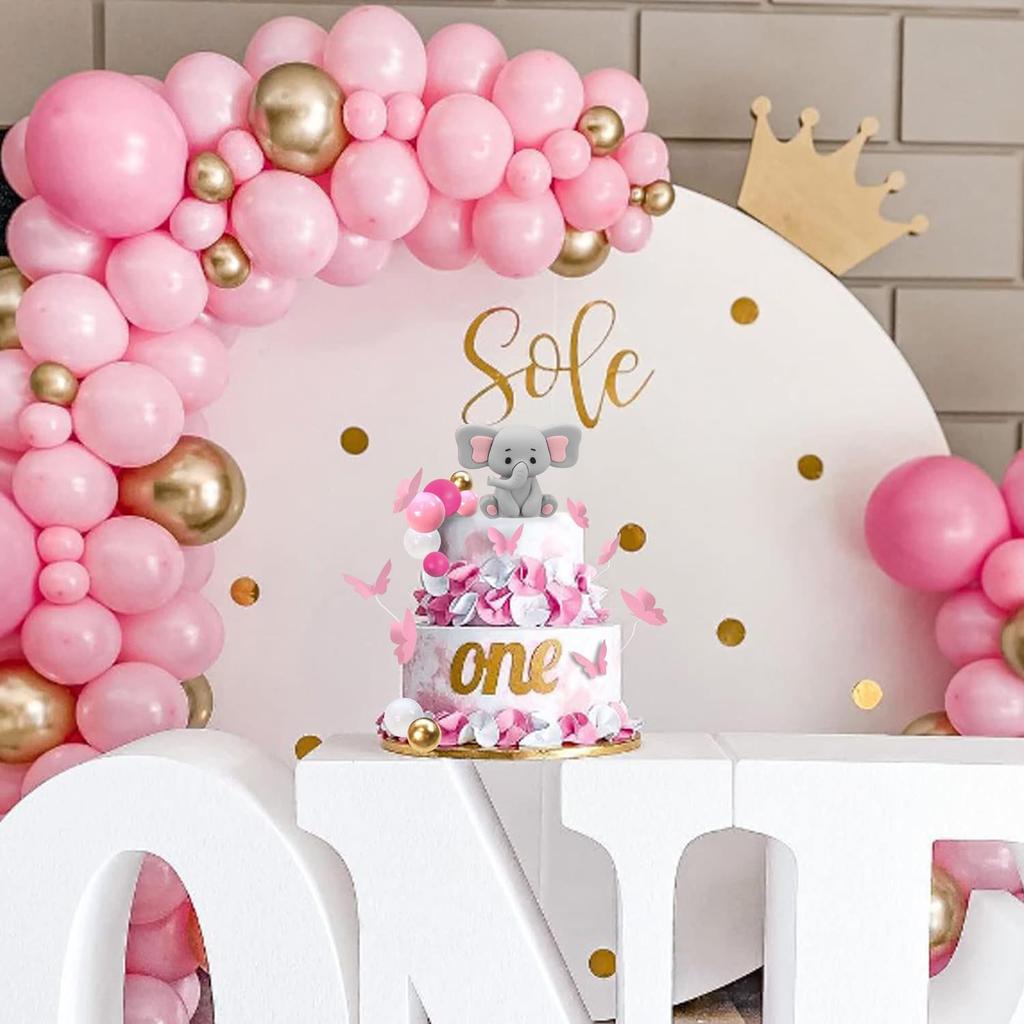 29Pcs Elephant Cake Decoration  Pink BABY Letter Cake Toppers Gold Pink White Ball for Baby Shower Elephant Theme Party Supplies