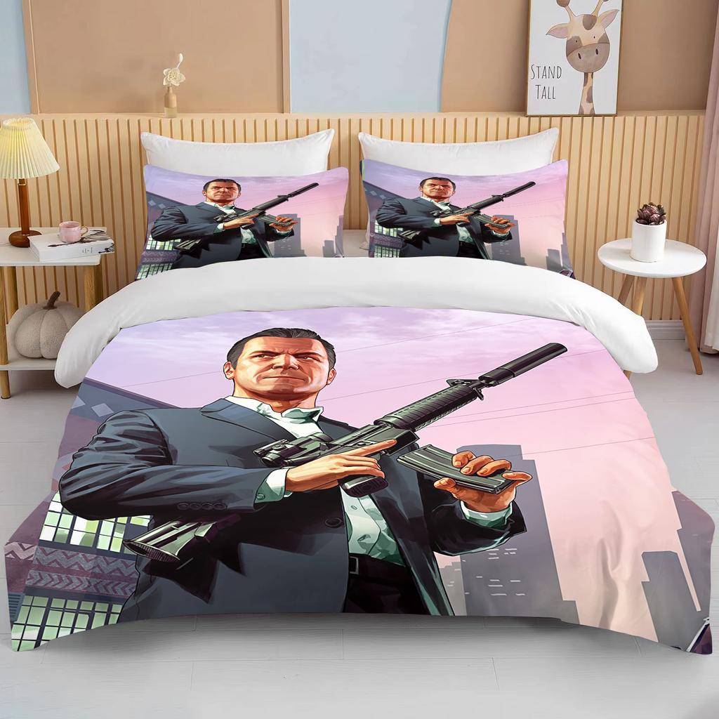 10 Mărimi Set de Lenjerie de Pat 3D Joc GTA V Huse de Plapumă Desen Animat Grand Theft Auto Lenjerie de Pat Articole de Pat Cu Față de Pernă Dropsjpping