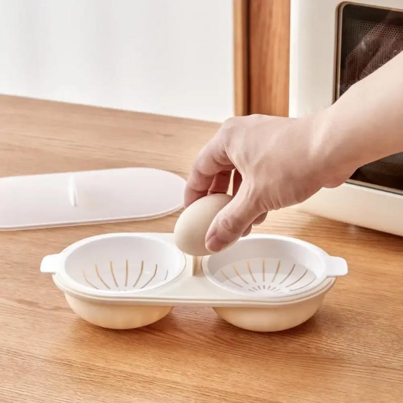 1Pc Microwave Eggs Poacher Draining Double Cup Egg Boiler Food Grade Kitchen Tableware Steam Egg Bowl Egg Cooker Cooking Tools