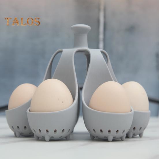 Bandeja de silicone para cozimento a vapor de ovos de 4/6 furos, resistente a altas temperaturas, para cozimento rápido, alça anti-escaldante, fácil de limpar, suporte para ovos