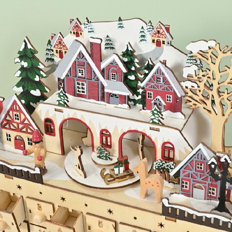 Traditional Wood Advent Calendar Cabinet with 24 Miniature Drawers Box For Christmas Surprise Planning