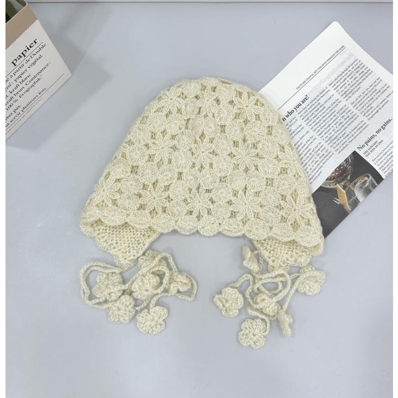 

25 Early autumn handmade fringed crochet hollow pullover hat women s thin big head circumference knitted hat бежевий