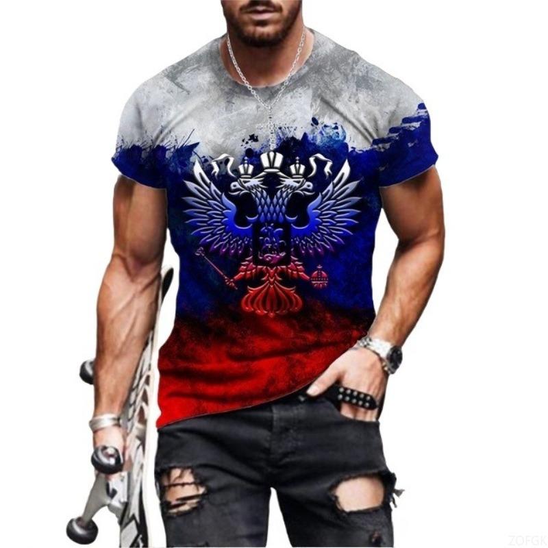 Trendy Fashionable Russian Style 3D Digital Printed Summer Short Sleeved Comfortable Casual Round Neck T-shirt