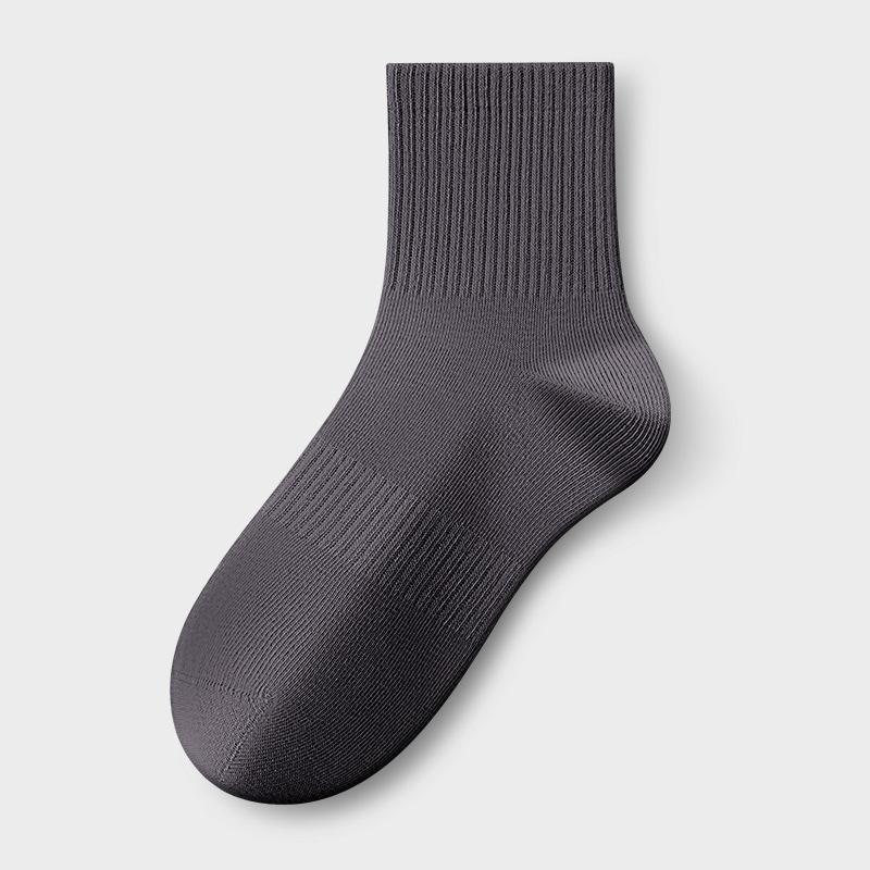 

Однотонные универсальные носки без косточек, летние тонкие дышащие носки из чистого хлопка, мужские антибактериальные и дезодорирующие носки-корсет до середины икры 1 pair темно серый