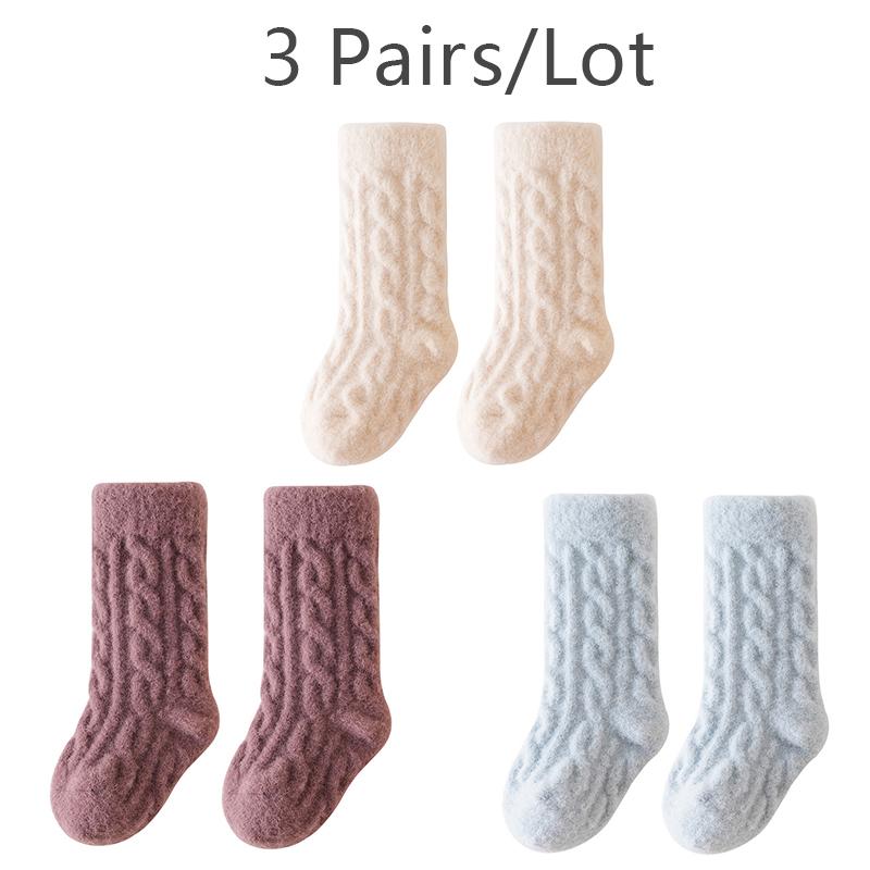 

3 Pairs/Lot Winter Warm Baby Mid Tube Socks Soft Thickned Newborn Long Socks Solid Color Toddler Socks For Boysd And Girls XS(0-6M)