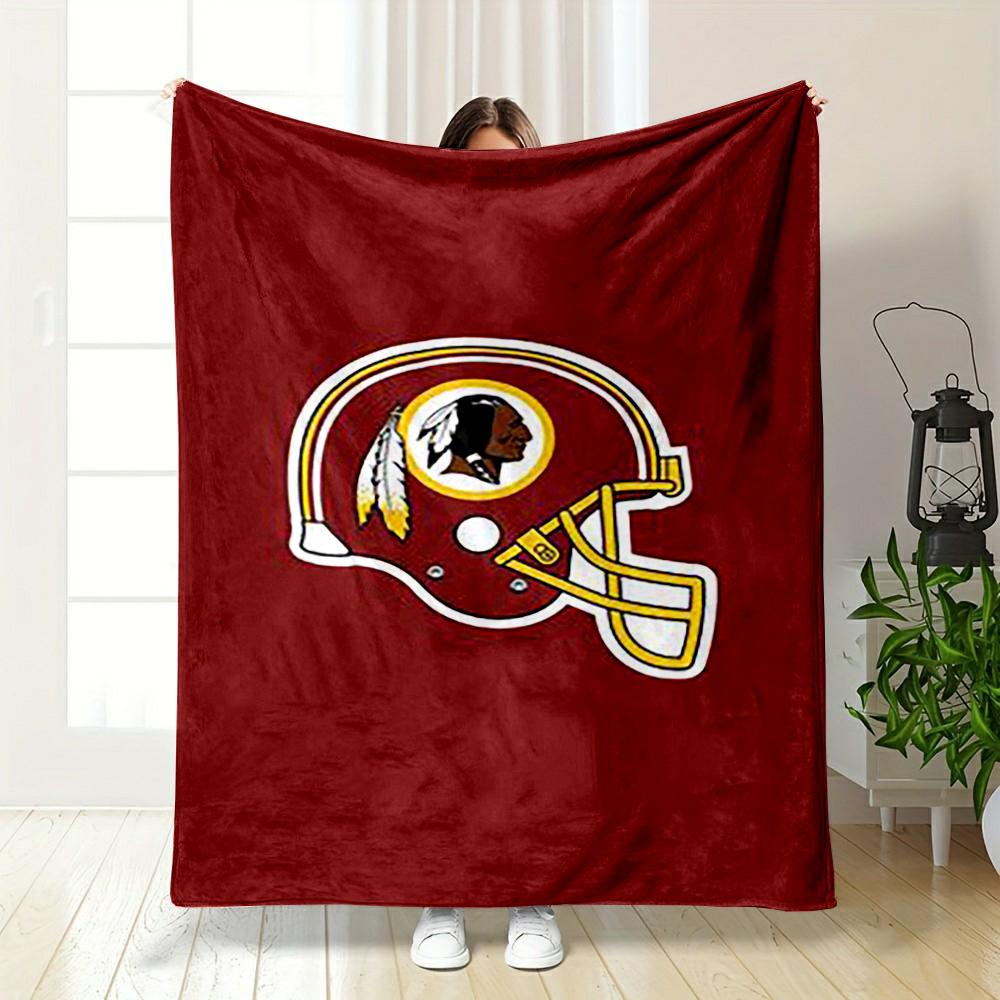 Red Football Helmet with Feather Logo Design, Flannel blanket for bedroom, living room, sofa, and nap sofas.