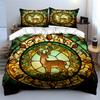 Deer Stained Glass Window Decor Soft Comfortable Duvet Cover Bedding Set Included 1*Duvet Cover & 2*Pillowcases, Gift