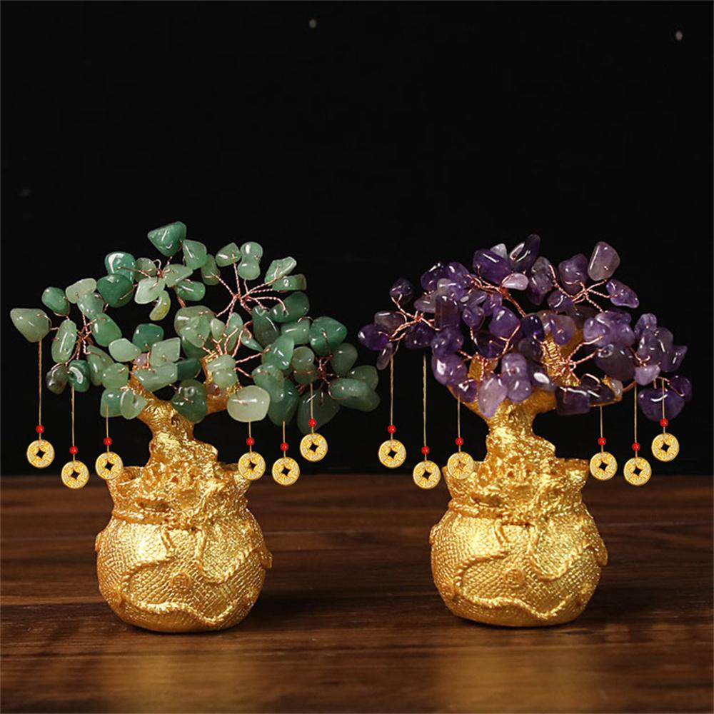 Árvore da sorte Riqueza Árvore de cristal amarelo Ornamentos de árvore de dinheiro natural Estilo Bonsai Riqueza Sorte Feng Shui Ornamentos Artesanato