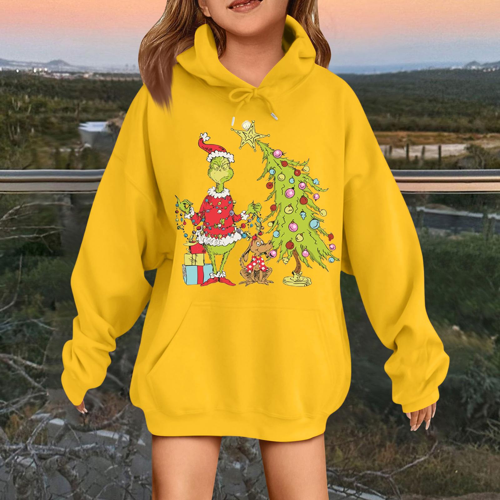 

Детская модная повседневная толстовка с капюшоном свободного кроя с длинными рукавами и рождественским принтом 160 жёлтый