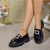 Rhinestone Buckle Shoes Ladies 2025 Thicken Soled Flats Japanned Leather Oxfords Women Casual Slip On Loafers Lolita Shoes