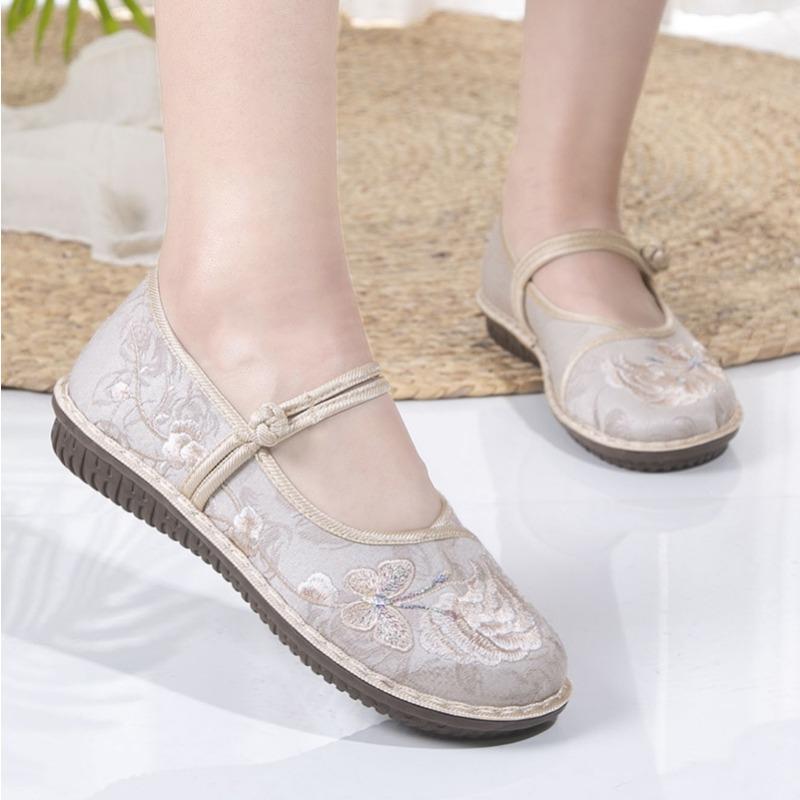New spring cloth shoes women's fashion Hanfu flat-soled handmade embroidered shoes middle-aged mother soft-soled shoes