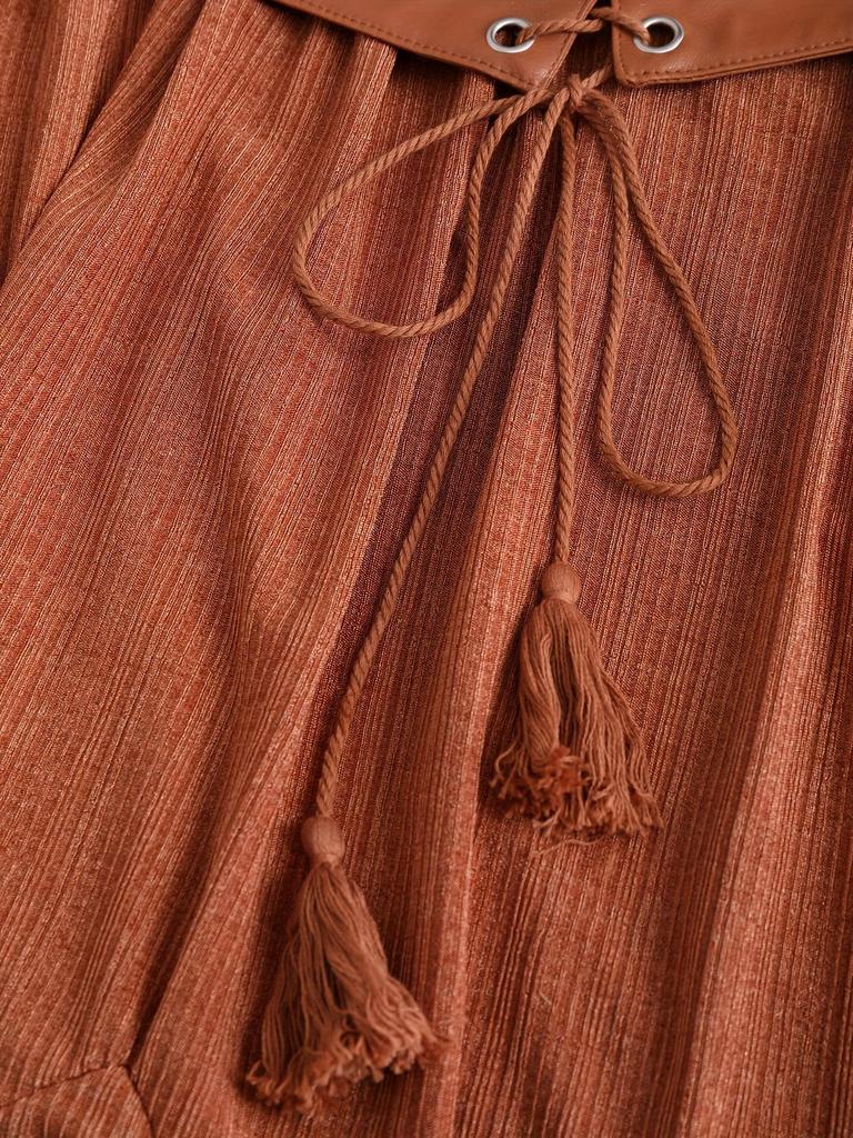 Patchwork Lace-up Plus Size Tassel Hem Ruffle Dress