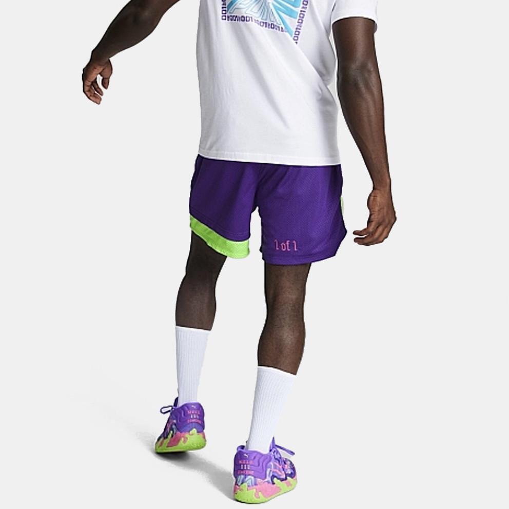 Puma X Toxic Ralph Color Block Lace-Up Mid-Rise Casual Shorts Men Shorts Violet Fluorescent-Green 623288-02