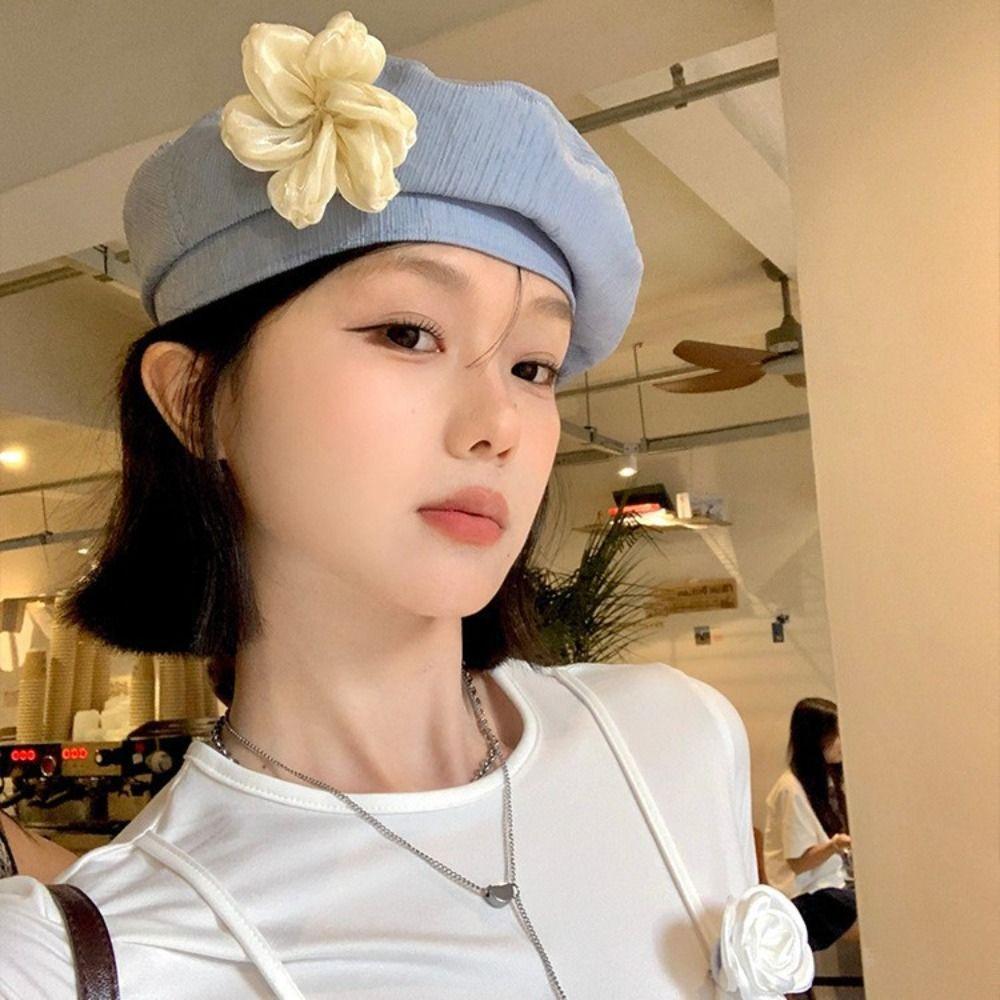 French Style Flower Beret Thin Artist Cap Elegant Painter Hat Holiday