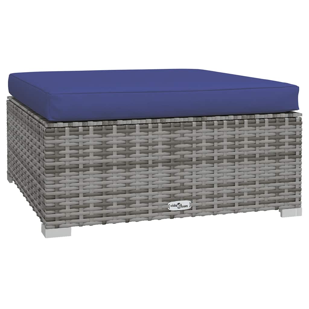 Garden Footstool with Cushion Gray 70x70x30 cm Poly Rattan