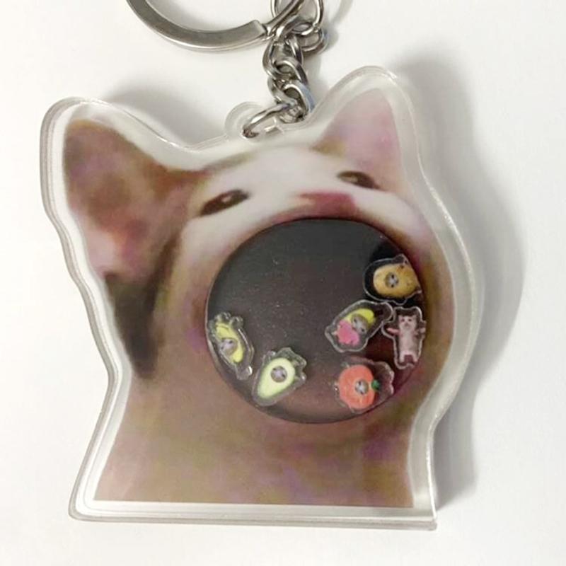 Fashion Greedy Cat Shaker Keyring Bag Charm Acrylic Pendant Keychains Car Keys Holder Handbag Decorations for Boys Girls