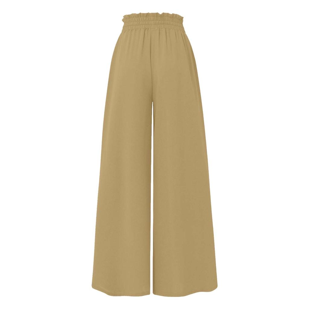 Women's Solid Color Trousers Elastic Belt Wide Leg High Waist Long Culottes