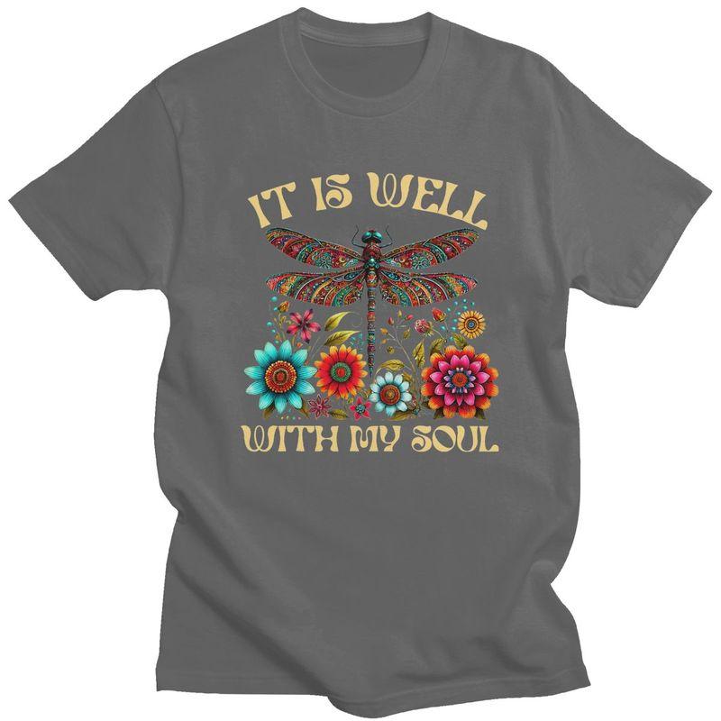 Custom Boho Dragonfly Floral T Shirt for Men 100 Cotton Tshirt Tee Tshirt Clothing